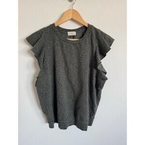 Anthropologie Women’s T.La Olive Animal Print Ruffle Sleeve Top Size Large